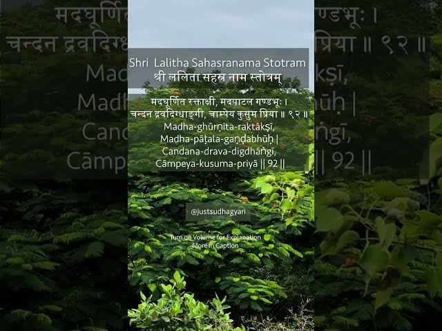Shri Lalitha Sahasranamam Shloka 92 | मदघूर्णित रक्ताक्षी  | Sanskrit Mantra  |Just Sudha Gyan