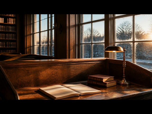 Morning Calm in a Sunlit Academic Library Study Carrel