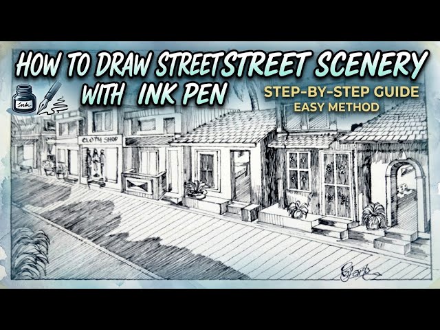 The Raj Arts Academy/ Easy Ink Pen Drawing Tutorial: Street Scenery Step-by-Step for Beginners