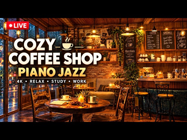 🔴 LIVE: Cozy Coffee Shop Ambience ☕ Relaxing Piano Jazz Music for Deep Study & Work | Slow Livin