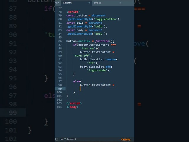 Light Toggle Function | HTML, CSS & JS