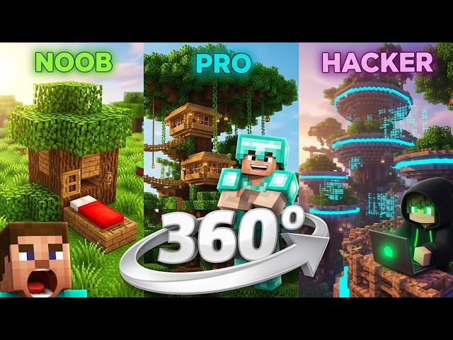 Noob vs Pro vs Hacker - Minecraft Jungle Build - 360° VR Video