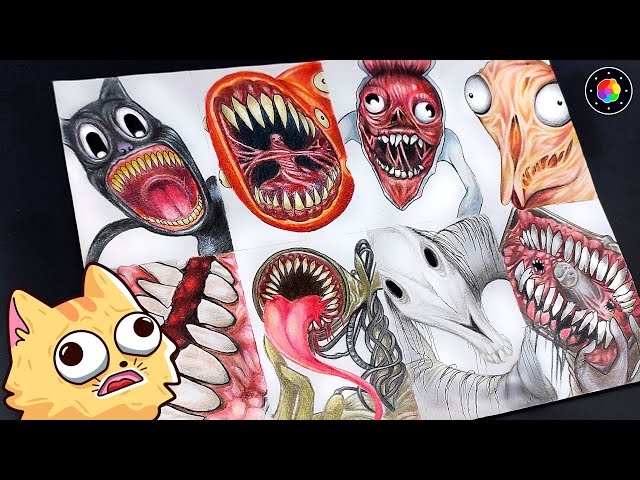 Drawing the CREATURES of TREVOR HENDERSON and LEOVINCIBLE (Cartoon Cat, Siren Head and.) | Plasti...