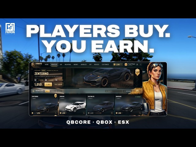 Sell VIP, Cars & Credits In-Game — FiveM Donation Store for QBCore, Qbox & ESX