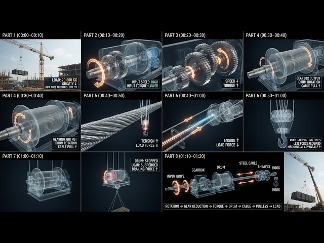 🏗️ HOW A CRANE WINCH LIFTS MASSIVE LOADS | MECHANICAL EXPLAINER