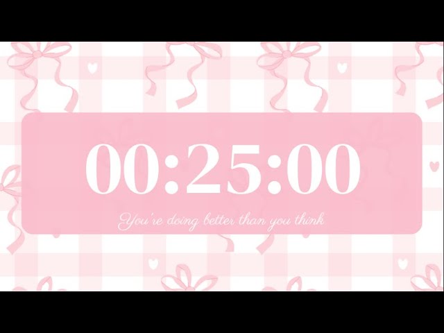 25 Minute Aesthetic Timer 🎀 Pink Bow Countdown | No Music | Cute Study Timer