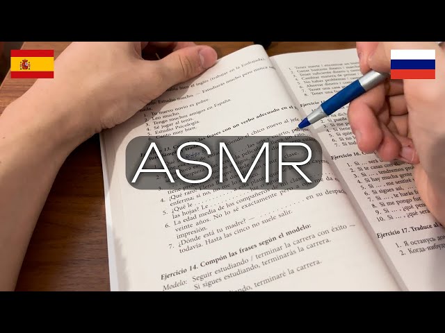 ASMR STUDYING SPANISH with SOFT VOICE, page turning and hand sounds