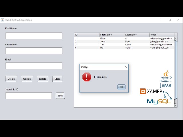 Java GUI crud with MYSQL Database XAMPP #1 - Create Read Update Delete  - INSERT