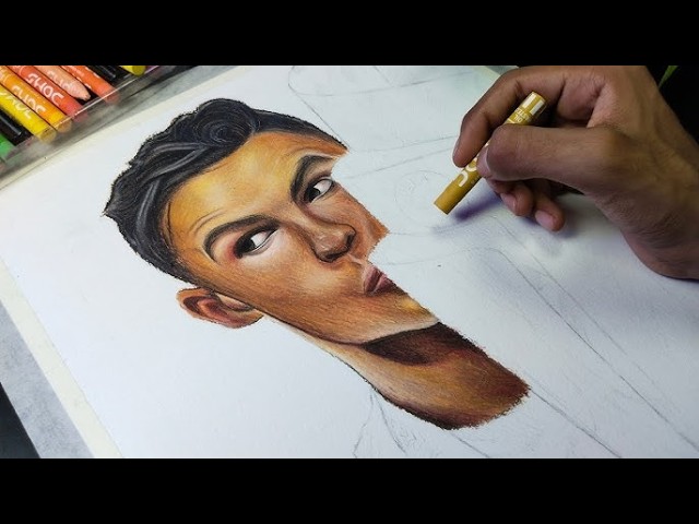 Portugal's Footballer Christian Ronaldo charcoal drawing // art time lapse.
