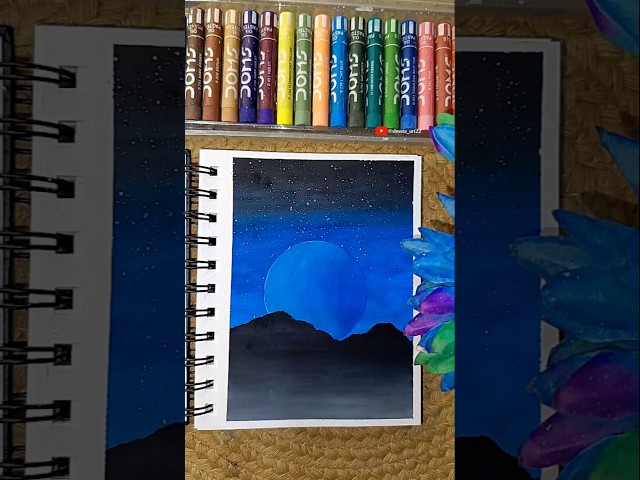 🥰 Relaxing Moonlight Scenery Painting #art #OilPastel #shorts #drawing #SceneryDrawing