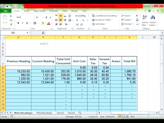 How to Create an Electric Meter Reading Sheet in Urdu Hindi using Microsoft Excel