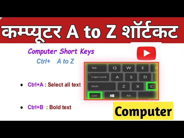 कम्प्यूटर A to Z शॉर्टकट | Ctrl+ .... | Computer Knowledge | Short Keys | Pawan Sharma