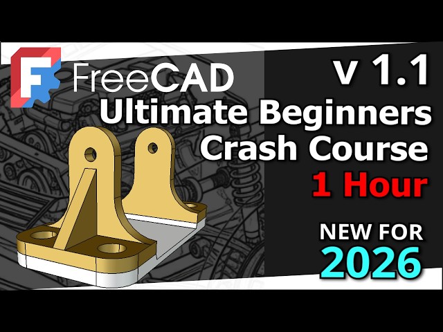 FreeCAD 1.1 Ultimate Beginners Crash Course in 1 hour for 3D printing CAD Lesson / Tutorial