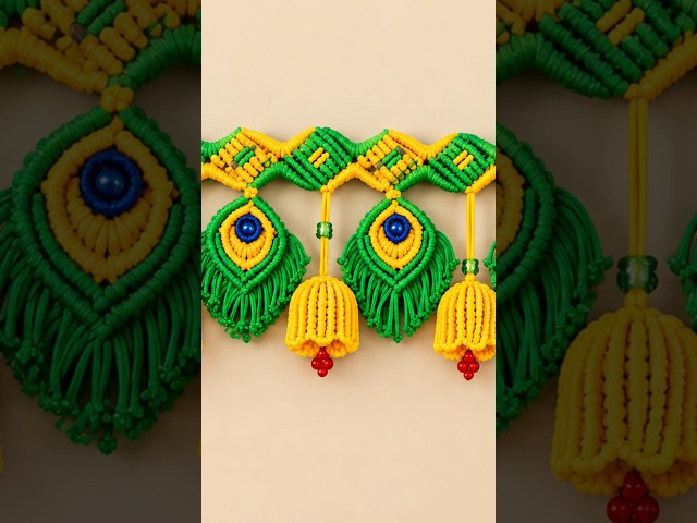 Macrame door hanging diwali special/Macrame feather with bells toran/#macrame/#shorts/#yt/#diy/#art
