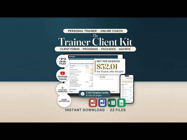 Personal Trainer Client System: Full Walkthrough (Net Per Session, Gym Split, 8 Forms)