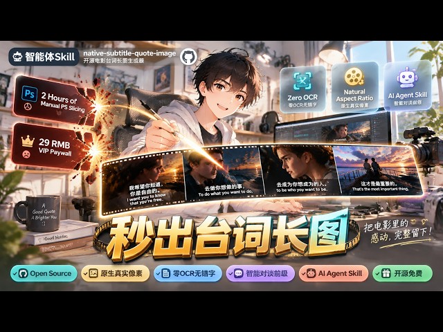 1. 告别手动截图与VIP！电影级原生字幕长图一键生成器开源分享 | Movie Subtitle Quote Image Generator