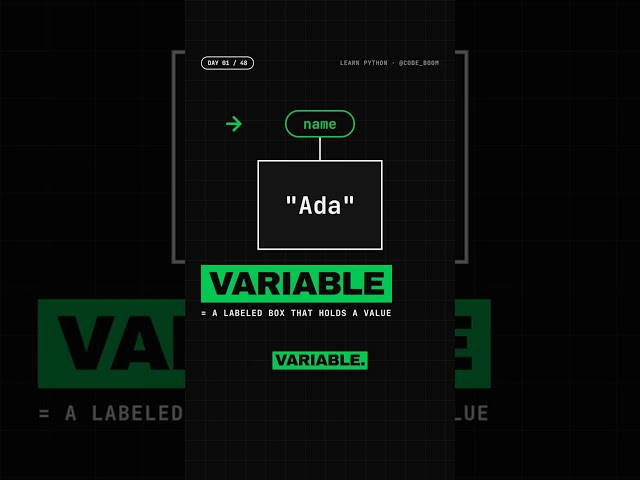 Day 1 of Learn Python: variables, from zero. A variable is a named box that holds a value, and by th