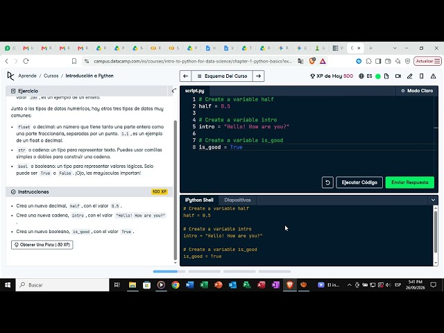 Curso gratuito de Python en DataCamp.com