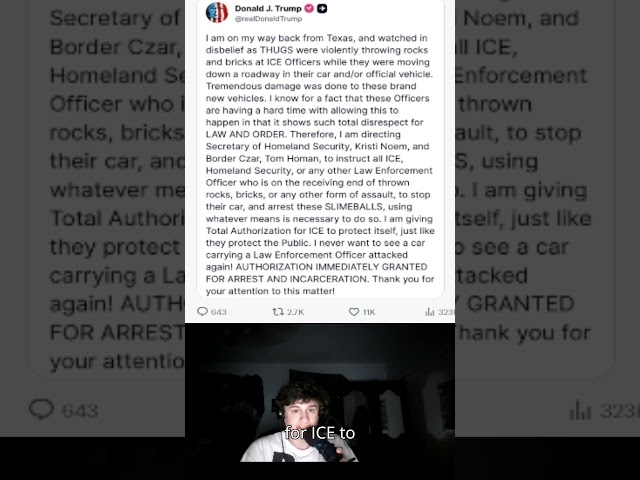 "BREAKING: President Trump directs DHS to have Border Patrol and ICE stop their vehicles"