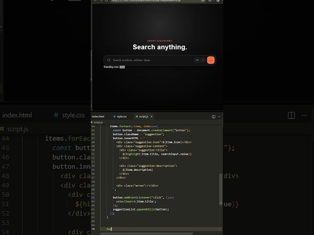 Smart Search Bar UI 🔎 | HTML CSS JavaScript #Shorts #css #html #webdevelopment