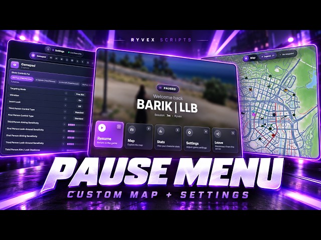 Ryvex Pause Menu | Custom Map + GTA Settings | For FiveM [ESX,QBCORE,QBOX]