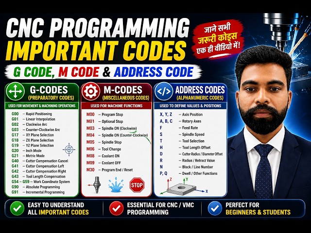 CNC Programming Important Codes | G Code, M Code & Address Code | VMC Programming Explained
