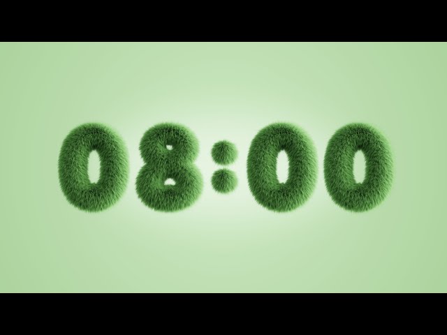 🌿8-Minute Timer | Furry Green Countdown with Soft Bell Chimes | 4K⏳