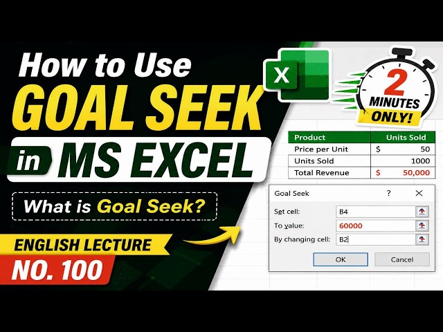 MS Excel Goal Seek Tutorial | Solve Problems Instantly | English Lecture No. 100