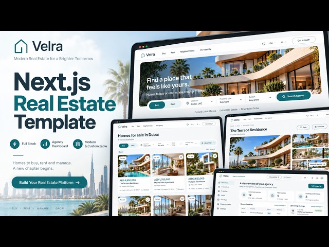 Full-Stack Next.js Real Estate Template 2026 | Agency Dashboard + AI Staging