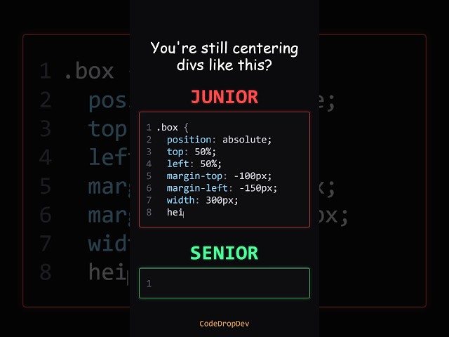 Junior vs Senior: centering a div #webdevelopment #css #html