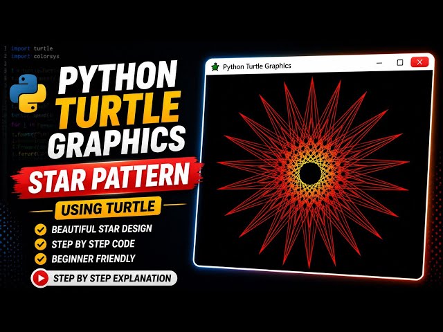 Amazing Star Pattern Using Python Turtle 🐢 | Python Turtle Graphics Project | Step-by-Step