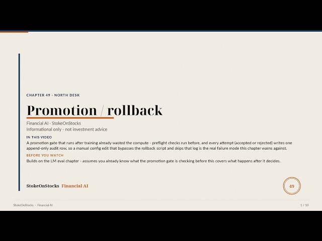 Ch49 · The Promotion Gate: Governance for Continuous Fine-Tuning | Financial AI