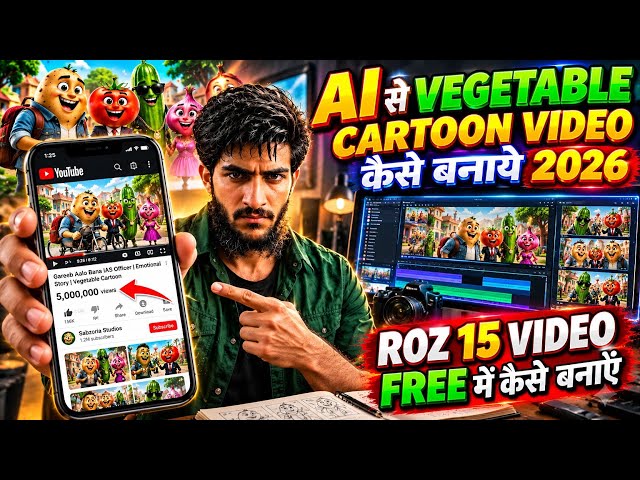 AI से Vegetable Cartoon Video कैसे बनाएं 2026 | रोज़ 15 वीडियो FREE में बनाएं!
