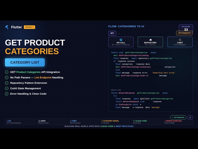 Phase 3: Production Ready App | Episode 33 | Get Product Categories API with Dio, Retrofit & Cubit