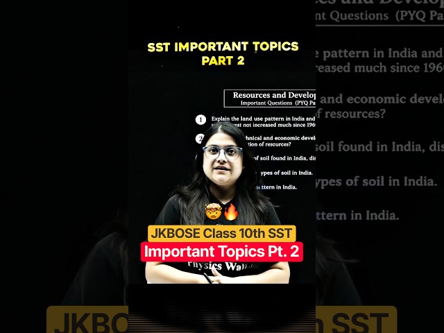 JKBOSE Class 10th SST Most Important Topics Part 2 🔥 #jkbose #shorts #pw