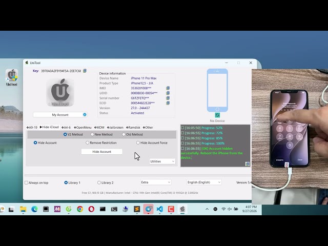 UniTool(Windows) A12+ iPhone Xr-17PM | Hidden iCloud Account - Ẩn tài khoản iCloud iOS18-27.x