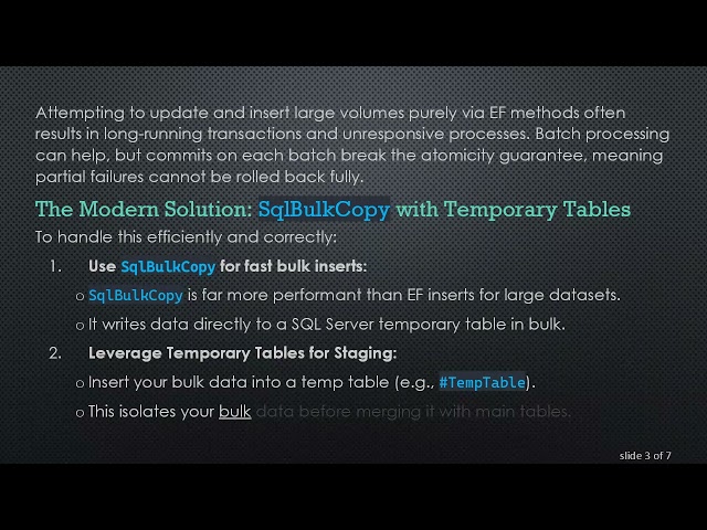 Handling Large-Scale Updates and Inserts Efficiently with SqlBulkCopy in Entity Framework Transacti