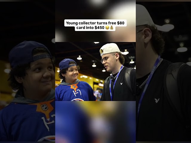 Kid makes insane trades with free card 😂🤯 #sportscards #tradingcards #cards