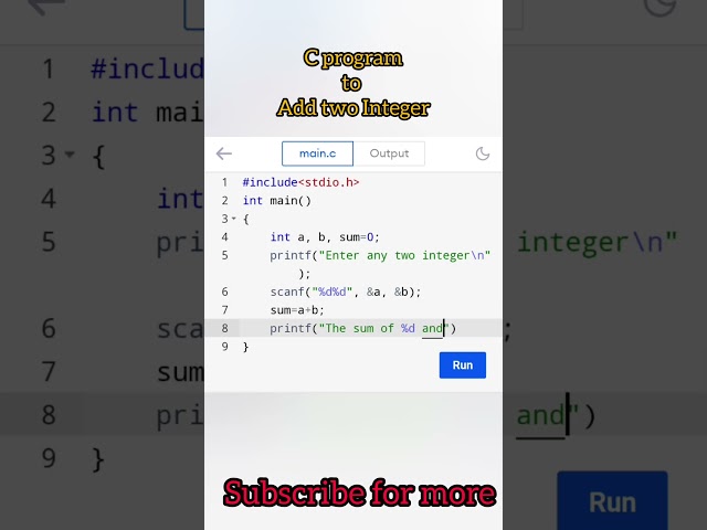 C program to ADD two integers #cprogramming #coding