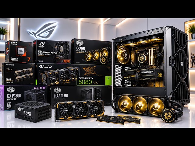 🔥 ULTIMATE BLACK & GOLD GAMING PC BUILD! RYZEN 7 9800X3D  + RTX 5080 + ROG X870E Dark Hero🔥