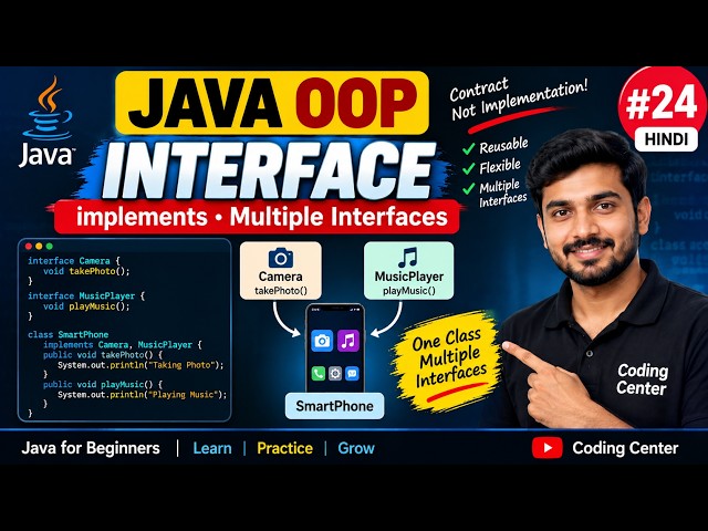 Interface in Java in Hindi | Multiple Interfaces & implements Keyword | Java Course #24