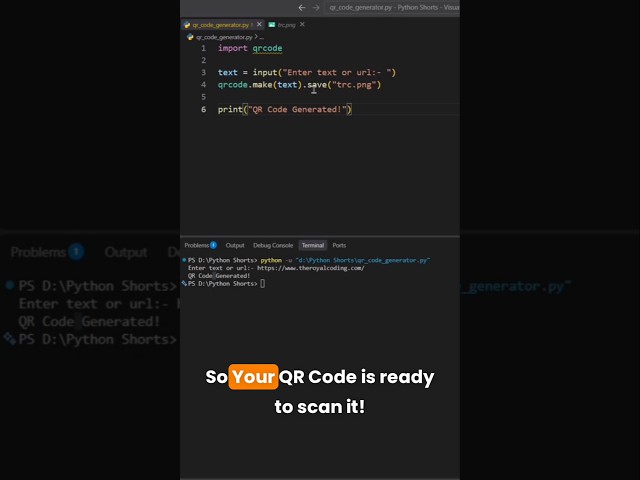 🐍 Generate a QR Code with Python in 45 Seconds! 📱#ytshorts #python #qr #qrcode #45seconds