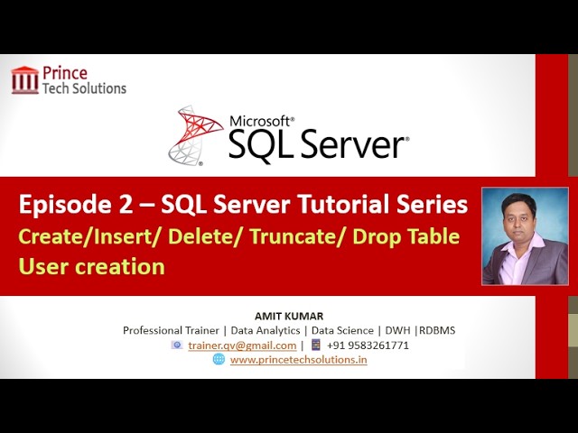 SQL Server Tutorial Episode 2 | CREATE, INSERT, DELETE, TRUNCATE, DROP Table & User Creation.