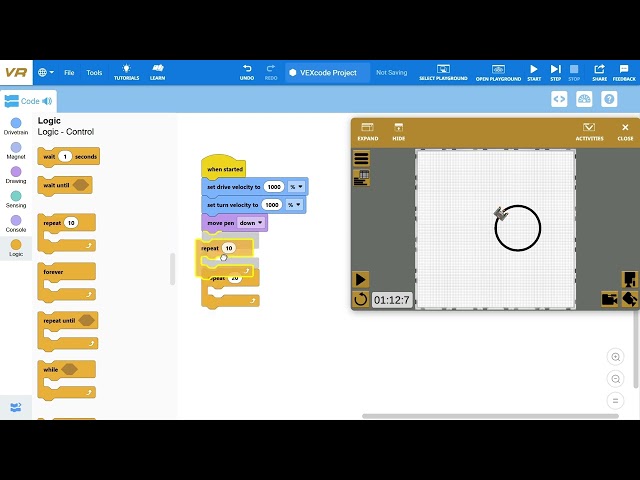 How to make a circle in VEXcode VR