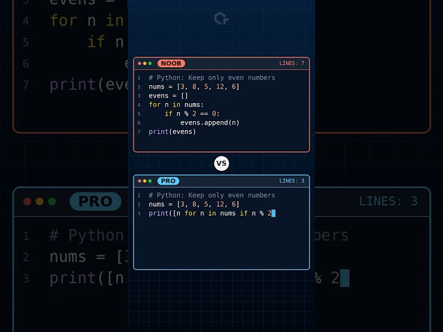 NOOB vs PRO: Filter Even Numbers ⚔️ #python #coding