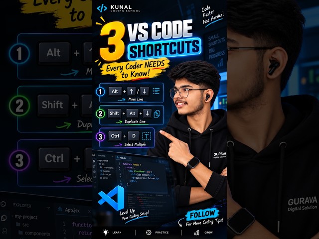 3 VS Code Shortcuts Every Coder NEEDS to Know! ⚡💻 #Shorts