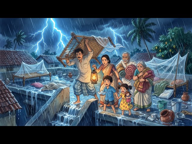 आधी रात तेज़ बारिश में छत से भागा पूरा परिवार! 😱🌧️ | 90s Indian Village Nostalgia | Ghibli Style AI
