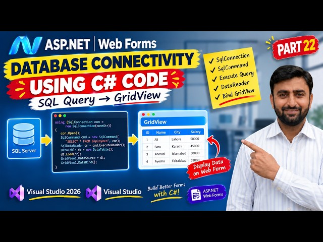 Connect SQL Server Database Using C# in ASP.NET Web Forms | Execute Query & Bind GridView | Part 22