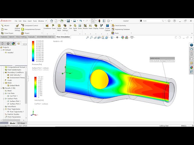 SolidWorks Flow Simulation Tutorial: Nozzle velocity & Pressure