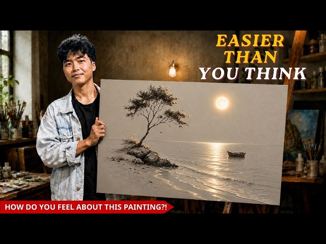 ✨ Amazing Moonlight Reflection on Water | Easy Acrylic Landscape Painting for Beginners | #0140